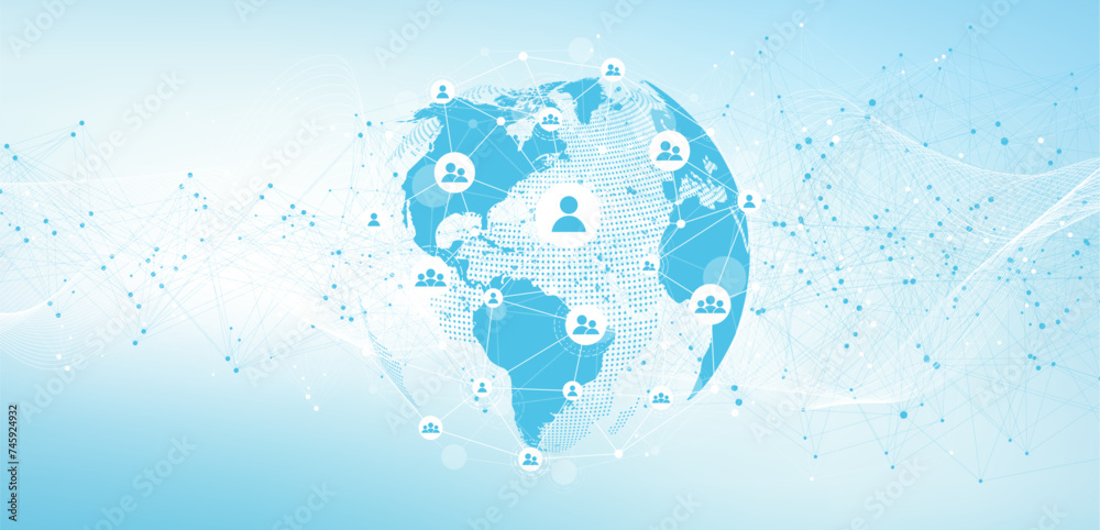 Aufkleber Vector connections of lines and dots. Technology banner template. Graphic abstract background communication. Minimal array with compounds lines and dots. Digital data visualization