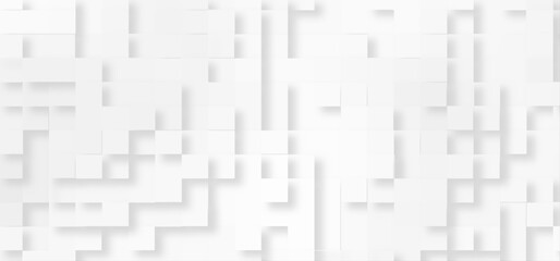 abstract white backdrop with grey squares, Digital gray and white 3d geometric background with squares or block pattern, Geometric abstract white scaled cube boxes block background.	 - obrazy, fototapety, plakaty