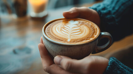 Close up: Man's hand relaxing while holding a cup of coffee.