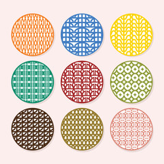 Trendy colorful modern abstract circle and round art deco pattern emblems decoration set on pink background
