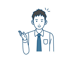 話しや説明をする若い会社員の男性のイラスト