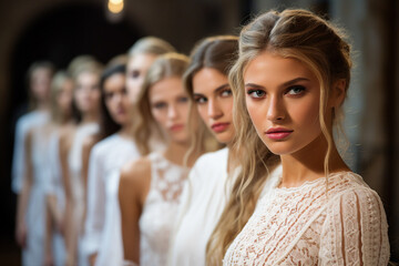 Obraz premium Generative AI picture of High fashion show with beautiful young male female model in fine designers outfit Generative AI