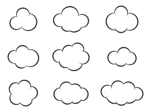 Sky clouds vector silhouette. Cloud icon set.