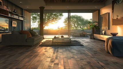 Interior enhanced by a wooden texture floor
