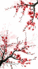 Cherry blossom isolated on white. AI generated art illustration.