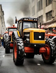 Farmers with their tractors region take part in a protest against a new regional government plan