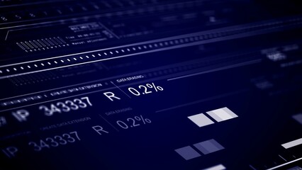 Close up of numbers and percentages in electric blue font on a computer screen