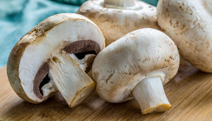 Champignon mushrooms, copyspace on a side