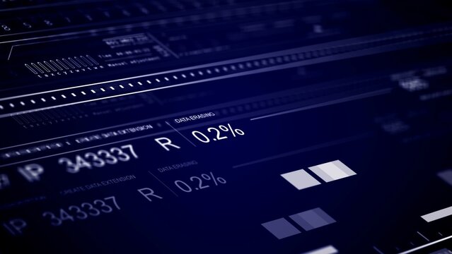 Close up of numbers and percentages in electric blue font on a computer screen