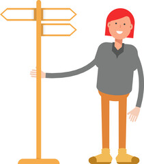 Woman Character and Signpost
