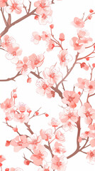 Cherry blossom isolated on white. AI generated art illustration.