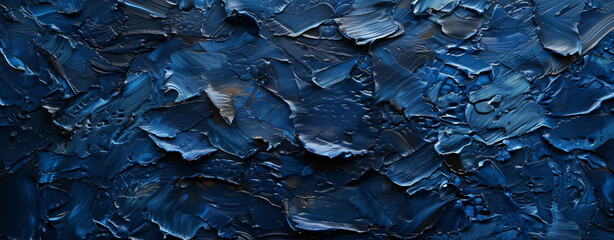 Closeup of Abstract Rough Dark Blue Black Art Paint.
