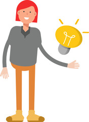 Woman Character and Light Bulb
