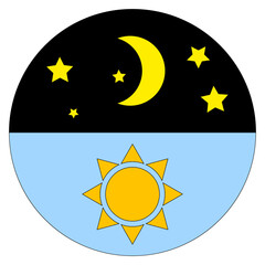 Day and night creation. Sun, moon, stars in sky. Celestial cycle. Vector illustration. EPS 10.