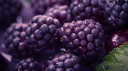 A ripe, juicy blackberry with a strong emphasis on the intricate details - obrazy, fototapety, plakaty