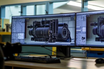 Engineering design of a machine component on computer screens