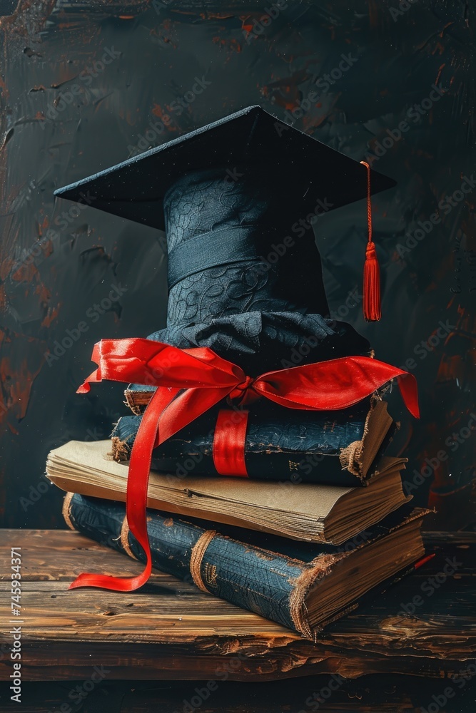 Wall mural a graduation hat and a graduation certificate on a table, ai generated - Wall murals