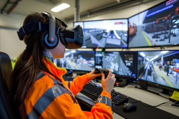 Engineer using virtual reality equipment to interact with 3D models.