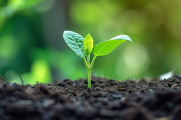 plant sapling sprouting from fertile soil as growth concept