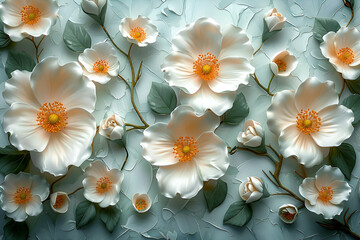 3d mural flower and wallpaper background.