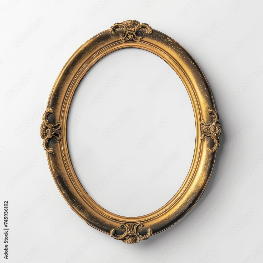 Wall mural oval wooden, golden empty frame