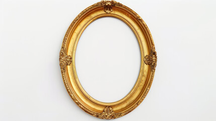 Fototapeta premium Oval wooden, golden empty frame 