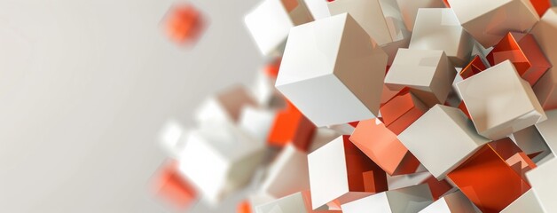 abstract background illustration featuring 3d cubes that are connected to eachother forming an abstract shape. Red-organge accents, otherwise neutral colors