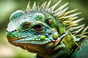 Obraz premium Small Green Iguana Closeup on the eyes in gogals