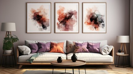 Living room with minimalist wall art set.