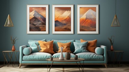 Living room with minimalist wall art set.