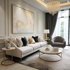 Luxury living room with beautiful frame on wal