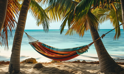 colorful hammock on a tropica beach - 745937582