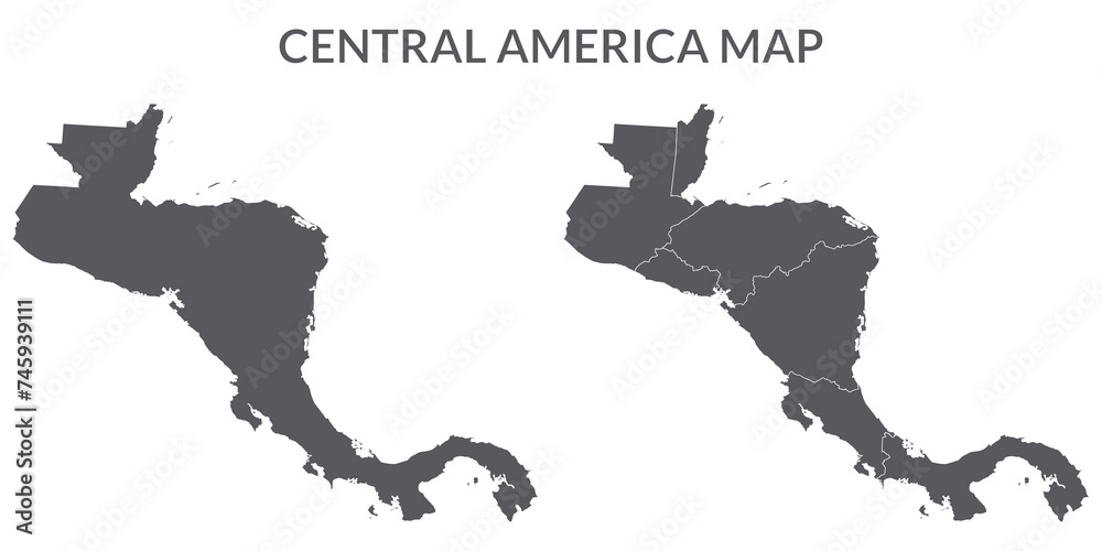 Wall mural central america country map. map of central america in set grey color