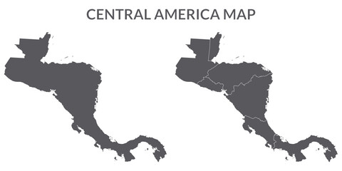 Central America country Map. Map of Central America in set grey color - obrazy, fototapety, plakaty