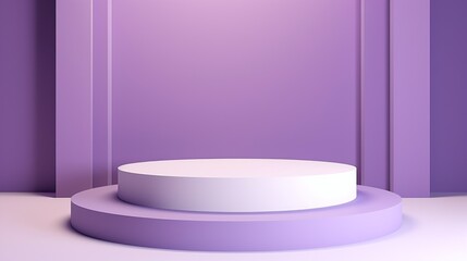 Fototapeta na wymiar Round Cylindrical Pastel Purple Minimalistic Podium for branding, promotion, presentation of Cosmetics, product. Stage, Horizontal Banner, Mockup, Pedestal, Platform, Showcase with copy space.