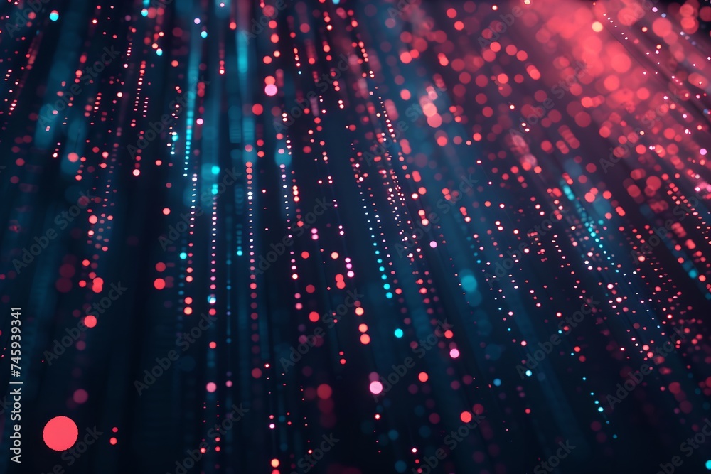 Poster red and blue matrix code rain. data stream abstract background. global connection concept. big data,