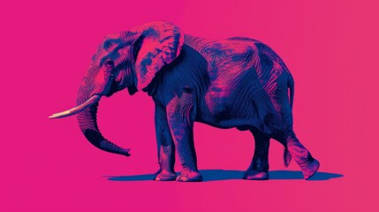 Vibrant digital artwork of an elephant in duotone color scheme with a magenta background, suitable for modern design themes and creative projects