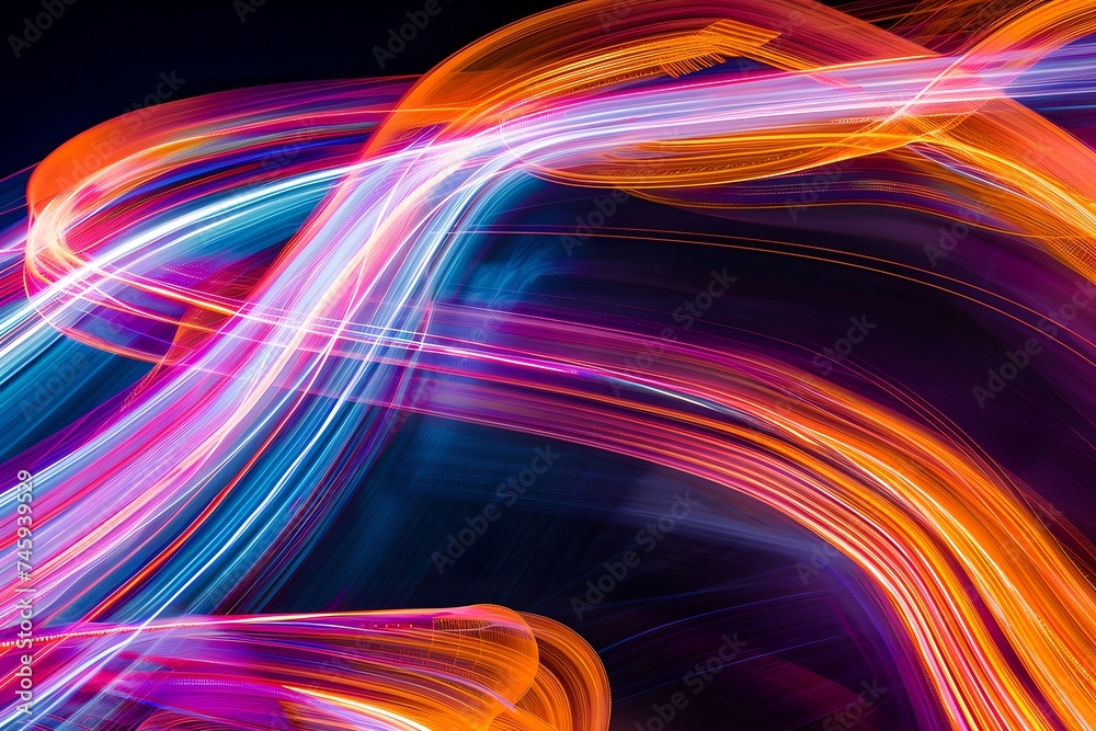 Poster dynamic neon light waves. abstract energy flow background. global connection concept. big data, netw