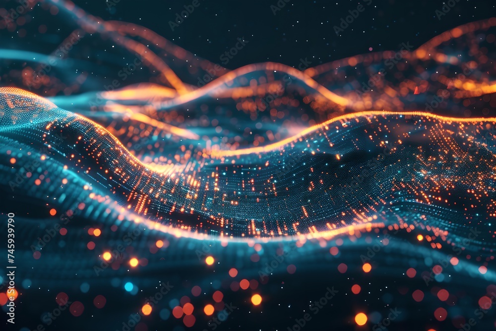 Poster digital wave with glowing particles abstract background. global connection concept. big data, networ