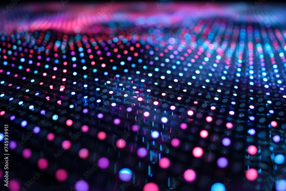 Poster led light dots on a grid abstract background. global connection concept. big data, network visualiza