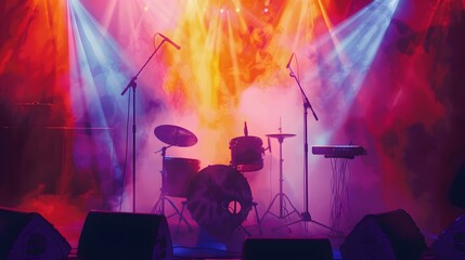 concert stage with drum set