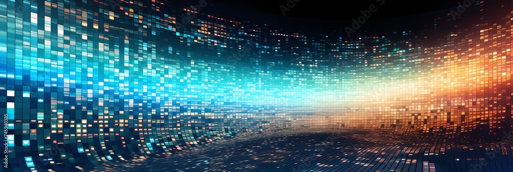 Poster abstract digital background with pixel mosaic effect. global connection concept. big data, network v