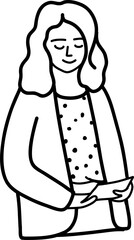 Character smiling woman different age and ethnicity. Young. Vector outline illustration, linear, thin line, hand drawn sketch, doodle 