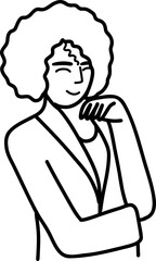 Character smiling woman. Afro American,young. Vector outline illustration, linear, thin line, hand drawn sketch, doodle 
