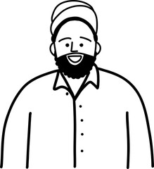 Character smiling man different age and ethnicity. Young and aged, diverse. Vector outline illustration, linear, thin line, hand drawn sketch, doodle 