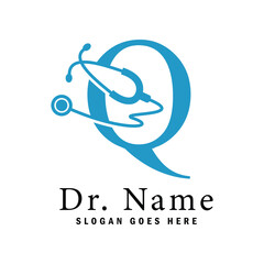 Letter Q Stethoscope Logo. Alphabet Q Doctor Business Icon