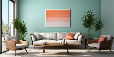Pastel living room with beautiful frame on wall
