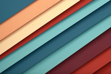 Obraz premium Abstract image featuring diagonal stripes in shades of blue, red, and beige, creating a modern and sleek design