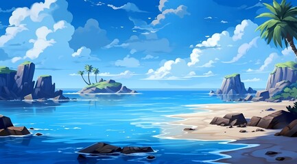 Naklejka premium a postcard for a beach holiday, an advertising brochure of a seaside resort, summer, sun, sea, ocean