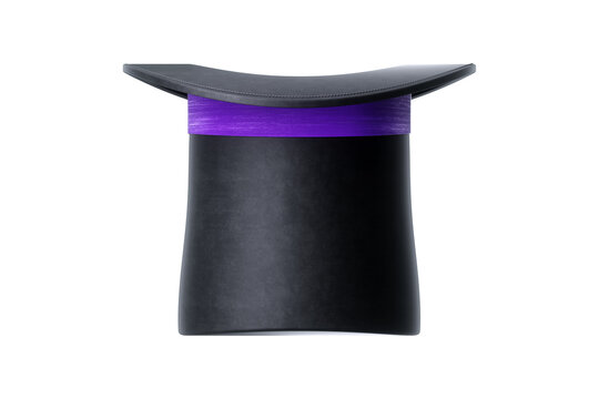Black cylinder hat with purple stripe isolated on white background. 3D rendering, 3d illustration,